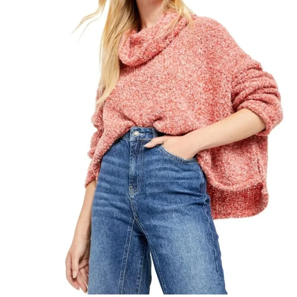 Free People Sweater Cowl Neck Sz XS Crop Slouchy Oversized Boho 70s Retro
